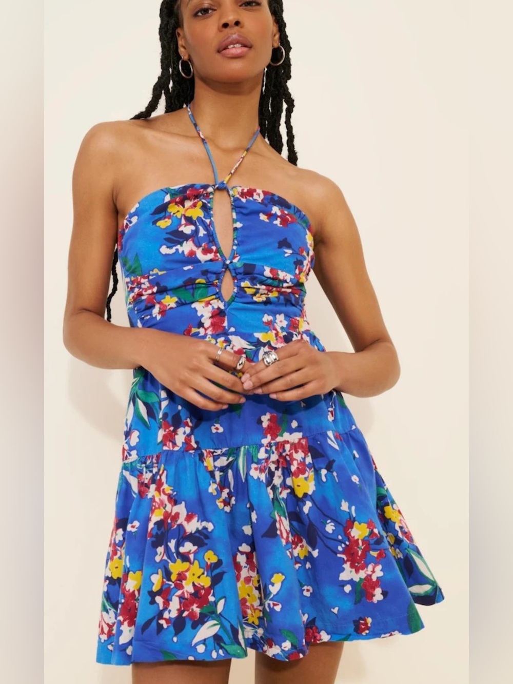 Anthropologie- Blue - Emily Halter Floral Cutout Sundress